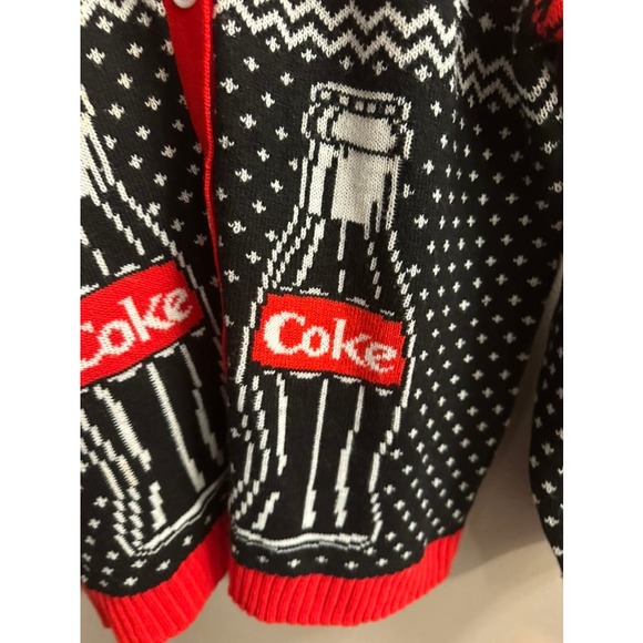 Coca-Cola Christmas Holiday ugly Sweater Coke Cardigan Size M - Picture 4 of 13